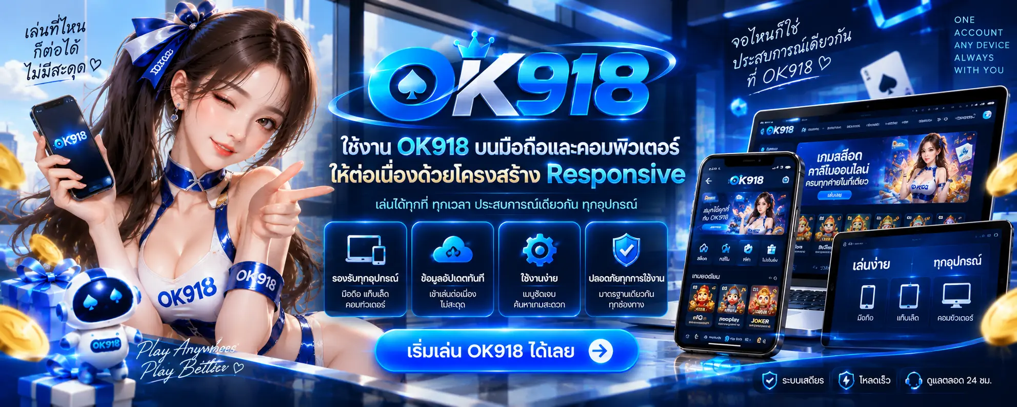 ใช้งาน ok918 บนมือถือและคอมพิวเตอร์ให้ต่อเนื่องด้วยโครงสร้าง Responsive